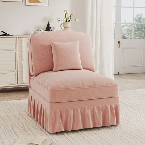 Canapé 1 place sans accoudoirs en chenille avec fils argentés – Design elegant – Avec coussin et jupe à volants amovible – Idéal pour salon et petit espace – 78×83×93 cm – Rose (1/5)