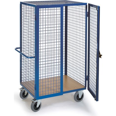 Rollcart Gitter-Schrankwagen mit Zylinderschloss, Schiebegriff und Grundboden 1215x800mm im Buchedekor