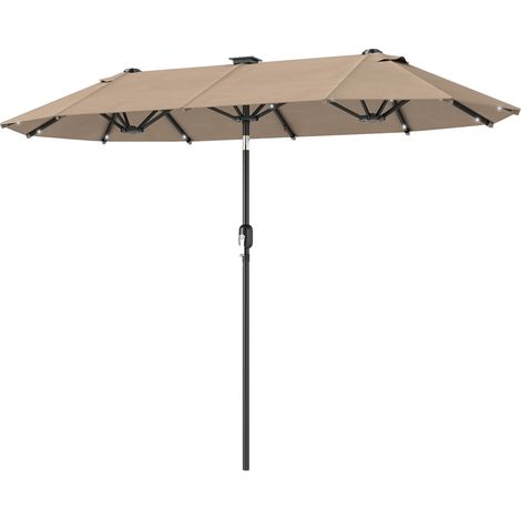 Doppelter Sonnenschutz 292 x 150 cm – LED-Beleuchtung, Kippkurbel für Terrasse – Khaki