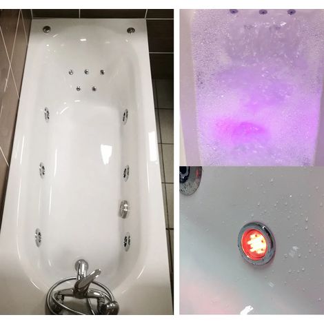 Whirlpool Bath 1675mm x 700mm with Choice of Jet Colour and Light Option Imelda, 6 Jets Black