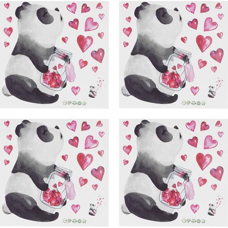 handbemalte Panda-Wandaufkleber mit Herzen zur Dekoration am Valentinstag (1/5)