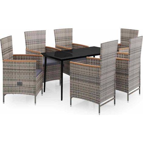 Maison Exclusive - 7-tlg. Garten-Essgruppe mit Kissen Grau (1/5)