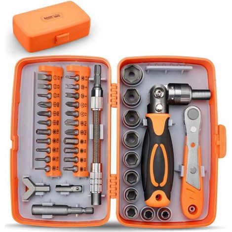 38 en 1 Ensemble Complet D'outils de Réparation de Maisons, Boite à Cliquet Tournevis Multifonction, Coffret Tournevis Cle a Cliquet Coffret, pour Meubles, Voiture, Électronique