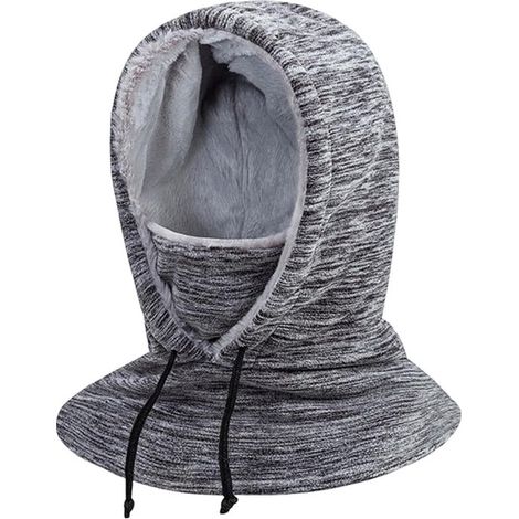 Gorro con mascarilla para ciclismo de invierno，Mascarilla facial de forro polar para ciclismo de invierno，ajustable，gris claro，gris claro (1/5)