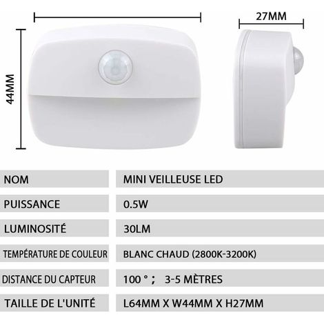 GP Veilleuse LED Automatique [Lot de 4], Lampe de Nuit Murale avec Détecteur de Mouvement autocollante, Veilleuse Murale pour Salle de Bains, Chambre, Couloir [Classe énergétique A++] (Blanc chaud) MN (1/4)