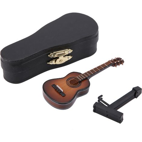 Mini guitare en bois modèle miniature décoration musicale artisanale pour maison (Brun 10 cm) (1/5)