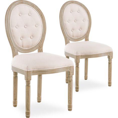 Lot de 2 chaises médaillon capitonnées Louis XVI tissu Beige (1/2)