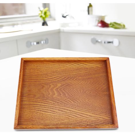 Plateau rectangulaire en bois pour thé, service de table, assiette à en-cas, plat de rangement pour aliments, idéal pour l'hôtel et la maison (30 x 24 cm) (1/5)