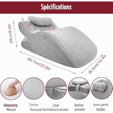 Coussin cunéiforme pour lit et canapé, Coussin de Lecture en Mousse à mémoire de Forme Coussin Dorsal Ergonomique pour Le Dos Le Cou Les Jambes, Coussin de Reflux Coussin avec Housse Lavable (1/4)