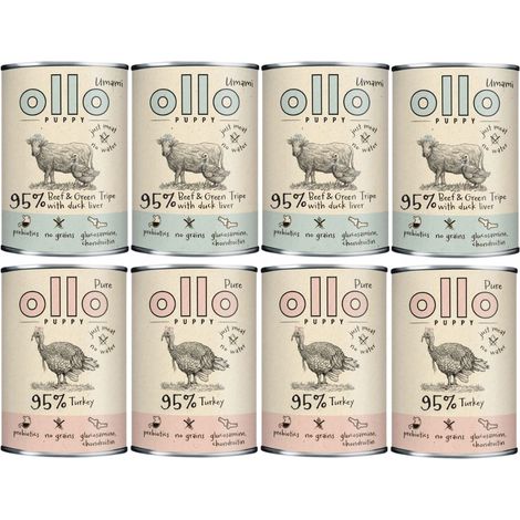 Ollo Puppy, nourriture humide pour chiots, mélange de saveurs, 8 sachets de 400 g (1/3)