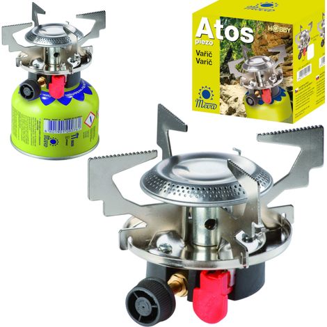 Fornello da campeggio a gas con cartucce di gas (filettatura o valvola) Accenditore piezoelettrico ATOS 1,8kW
