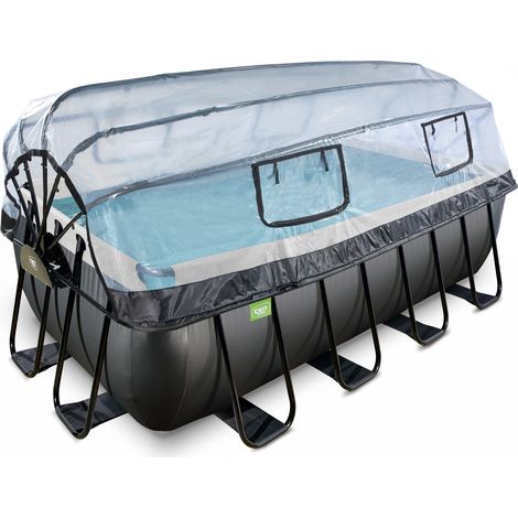EXIT Black Leather Pool 400x200x122cm mit Sandfilterpumpe und Abdeckung und Wärmepumpe - schwarz