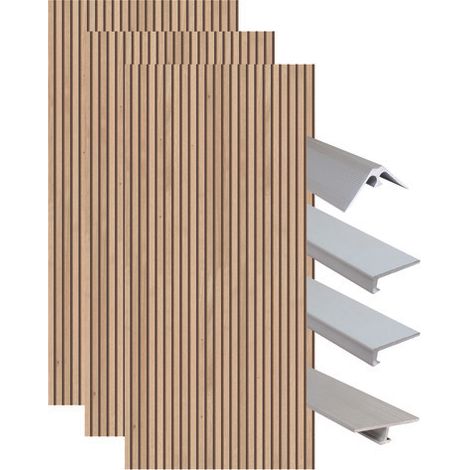 ONDEE ZEN - Pack complet de montage panneaux muraux Tasseau bois 200 cm - Profilé chromé inclus (1/4)