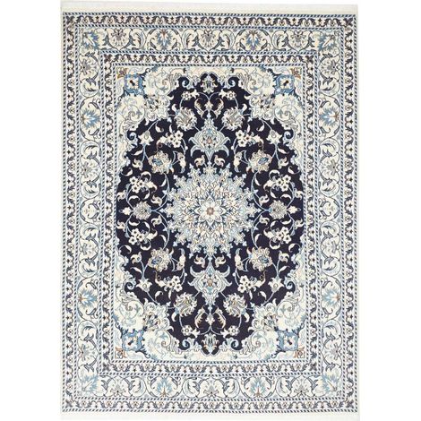 Tapis d'orient 148 x 202 cm, motif oriental, bleu, beige et crème, en laine nouée à la main, authenticité persane (1/5)