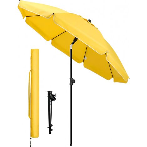 VOUNOT® Parasol de jardin inclinable 2M avec ancrage au sol - Rotatif 360° - Hauteur réglable - Parasol de plage UV 50+ Jaune