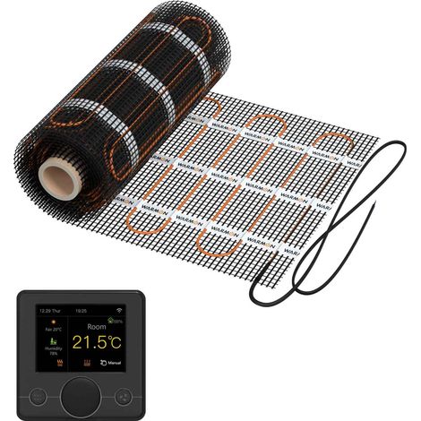Natte chauffante WARMON CLASSIC LIGHT 100 W/m² avec Thermostat R7C-716 Intelligent WiFi LCD-Couleur, noir - 10 m²