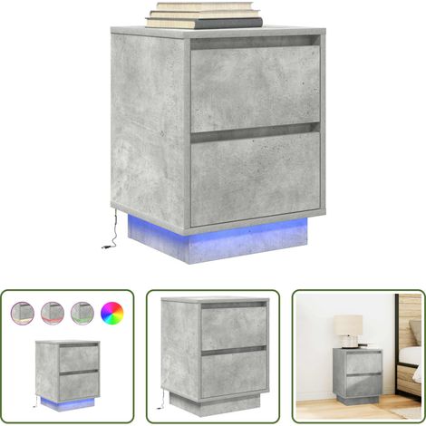 LED-Beleuchtung - Nachttisch mit LED-Leuchten Betongrau 38x34x50 cm (1/5)