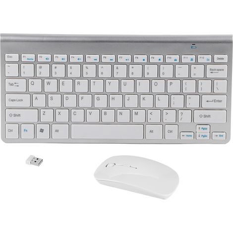 Clavier et souris sans fil 2.4GHz argentés pour PC bureau et portable
