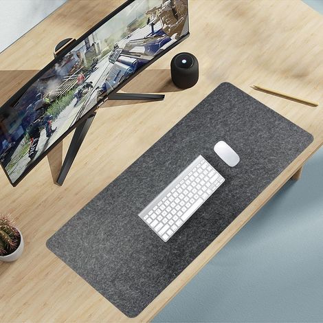 Tapis de Bureau en Feutre - Protection de Surface et Amorti Acoustique - Format Grand pour Clavier et Souris - Gris Foncé (1/5)