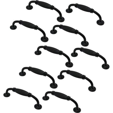 Tiradores para muebles de aleación de zinc negro mate – Paquete de 10 unidades, 115 mm de largo, para armarios y cajones.