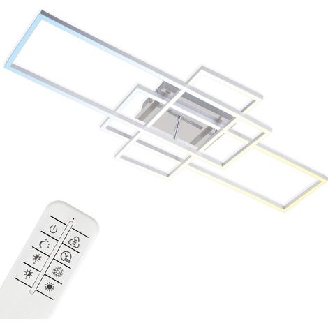 Plafonnier LED, plafonnier réglable, télécommande incluse, contrôle de la température de couleur, fonction veilleuse, minuterie, 47 Watt, 6600 Flux de lumieres, chrome-aluminium (1/5)