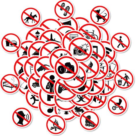 Filiyano-Lot de 5 autocollants d'avertissement, 50 étiquettes de sécurité différentes pour l'interdiction et les mesures à prendre (1/4)