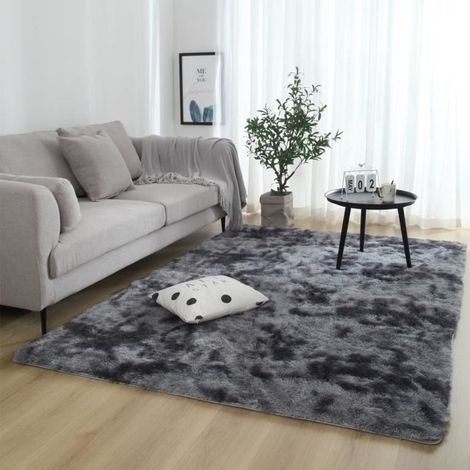 Tapis de Salon Shaggy 120 x 160cm en Peluche Gris Foncé Fibre de Polypropylène Souple Tapis Antidérapante (1/4)