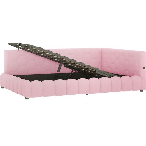 Tagesbett 140 x 200 cm mit Lattenrost, hydraulischem Stauraum, LED, USB-C und USB, rosa MODENUIT (1/5)