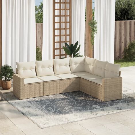 Ensemble Salon Jardin 6 Places Résine Tressée Beige avec Coussins Amovibles - Canapé d'Angle Modulaire pour Terrasse (1/3)
