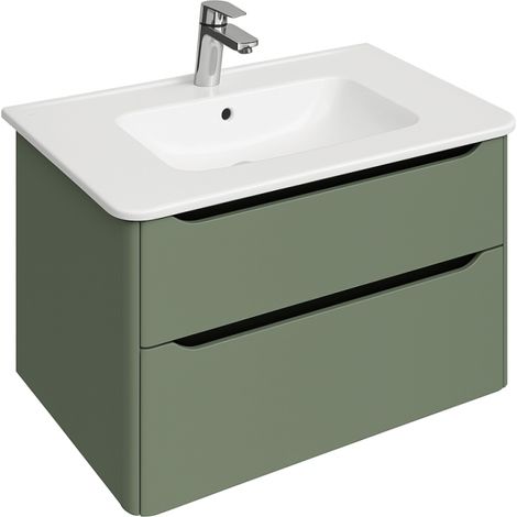 Vitra – Meuble vasque suspendu 80cm – 2 tiroirs avec fermeture douce – Plan vasque en céramique antibactérienne – Vert mat – Rails 4D ajustables (1/4)