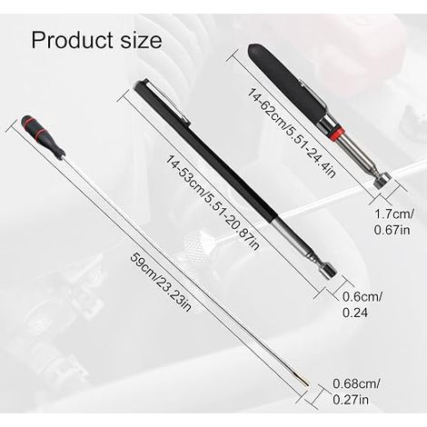 Flexible Magnetic Pickup, Telescopic Magnetic Tool Kit Auto Mechanical Magnet Magnetic Rod for Recovering Small Parts, Keys and Auto Parts (1/4)