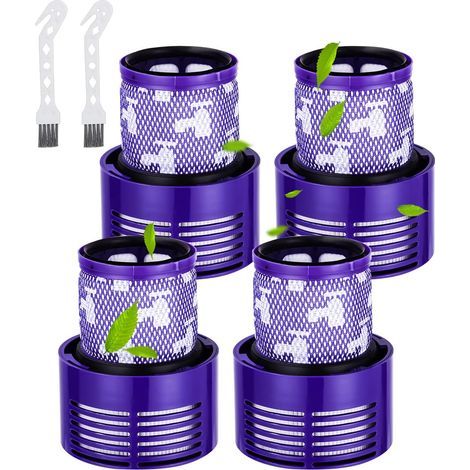 Bleosan – Lot de 4 filtres HEPA pour aspirateur Dyson V10 SV12 – Haute efficacité pour particules fines – 2 brosses de nettoyage incluses (1/4)