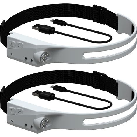 Lampe frontale éléganteRechargeabledirigélampe frontale 230°Lampe frontale adulte à faisceau haute puissance, grise,2Article (1/5)