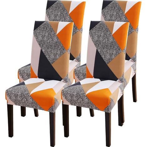 4 Pièces Housse de Chaise Moderne élastique, Housse de Salle à Manger Universel, Housse de Chaise Imprimé Lavable Amovible pour Mariage Décor de Restaurant Hôtel (1/4)