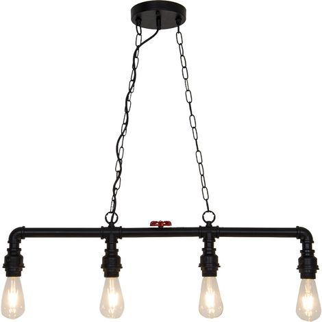 Lustre ou plafonnier Robin 100cm réglable métal noir et rouge compatible LED (1/4)