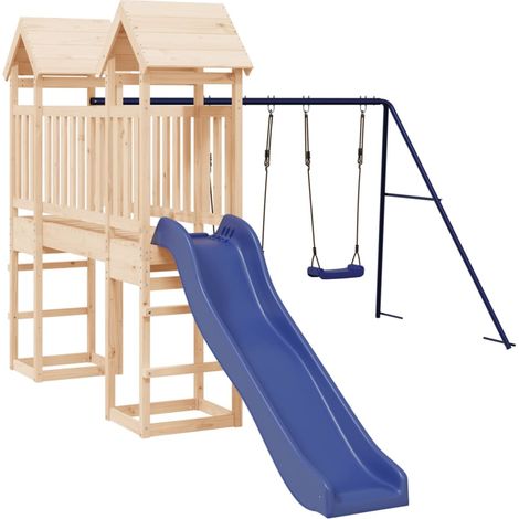 Aire de jeux d'extérieur balançoires toboggan portiques robuste jeux jardin 308 x 461 x 207 cm bois de pin massif (1/5)