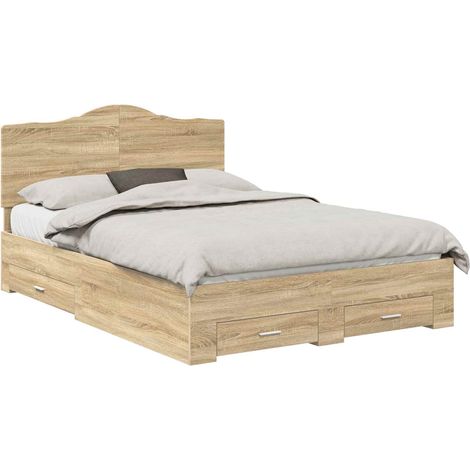 Bed Frame with Drawer Sonoma Oak 150 x 200 cm Engineered Wood vidaXL