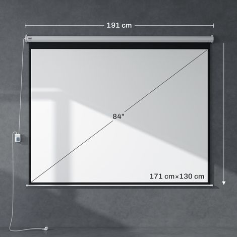 Écran de projection de 84 pouces (213 x 130 cm), format 4:3, avec télécommande, toile plastique et structure métallique, blanc. (1/5)