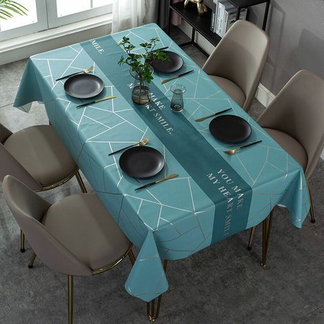 Rectangular Stain-Resistant Tablecloth, Rectangular PU Oilcloth Tablecloth, Waterproof Retro Printed Tablecloth for Dining Table, Picnic, Party, Garden, Kitchen Tablecloth (Irregular Blue) 137×60cm (1/5)