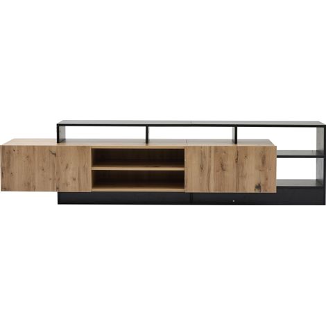 Mueble TV moderno de 190 cm con LED, color madera y negro, para TV de hasta 70 pulgadas (1/5)