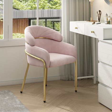 chaise salle a manger fauteuil velours rose pieds metal OKMYHOME (1/5)