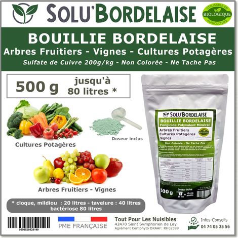 Bouillie Bordelaise Non Colorée Arbres Fruitiers, Cultures Potagères, Vignes, SOLU'BORDELAISE - Sachet de 500g (1/4)