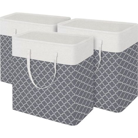 Panier à linge pliable avec poignée, adapté pour ranger vêtements, serviettes, s, etc., 100 litres, 3 pièces, gris.