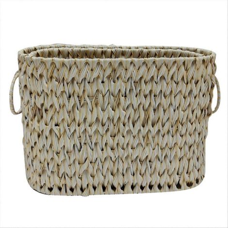 Panier de rangement tressé, panier en osier imperméable équipé de poignées pour le rangement domestique et organisation intérieure (1/5)