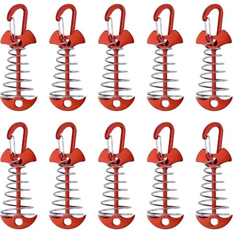 10er-Pack windfeste Heringe aus Aluminiumlegierung mit Federverschluss, für Camping, tragbar, rot (1/5)