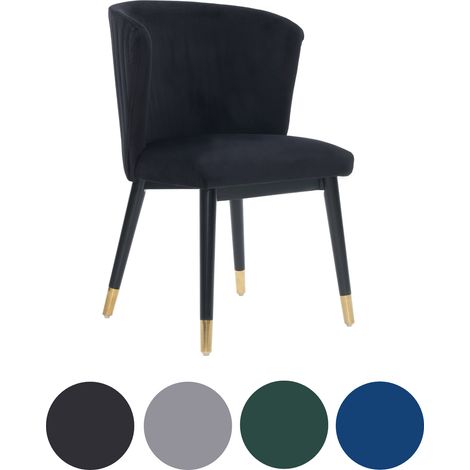 Single Black Sofina Modern Velvet Dining Chair with Tufted Back - Wooden Frame & Gold-Tipped Rubberwood Legs (1/5)