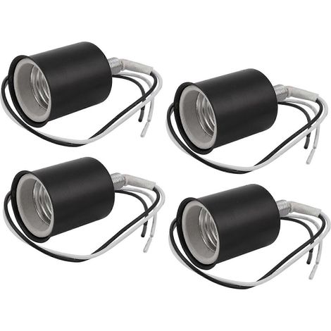 4 douilles E27 rondes en céramique pour ampoules LED, avec adaptateur et fil, noires. (1/5)