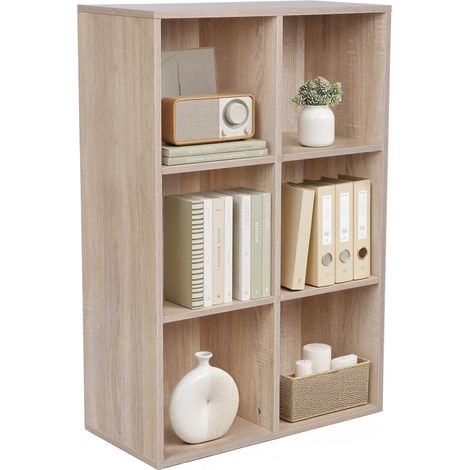 Bibliothèque, Étagère, Meuble de Rangement avec 6 Compartiments, Étagère sur Pied, Bibliothèque Cubique, pour Salon, Bureau, Salle à Manger, Couleur Chêne LBC203H (1/5)
