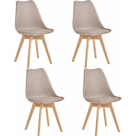 4 Chaises Tulipes Salle à Manger Scandinaves Bm Home Salle de Bureau, Pieds en Bois de Hêtre Massif, Couleur TAUPE