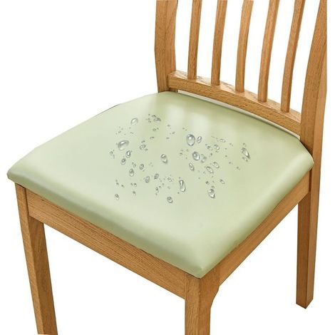 Set of 4 Waterproof Chair Covers, Removable Stretch PU Leather Seat Covers for Dining Room – Set of 4 – Light Green (1/5)